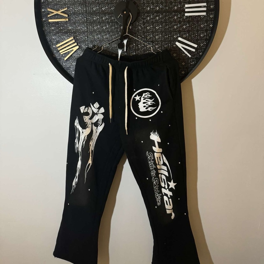 Black Joggers with White Graphic Emblem